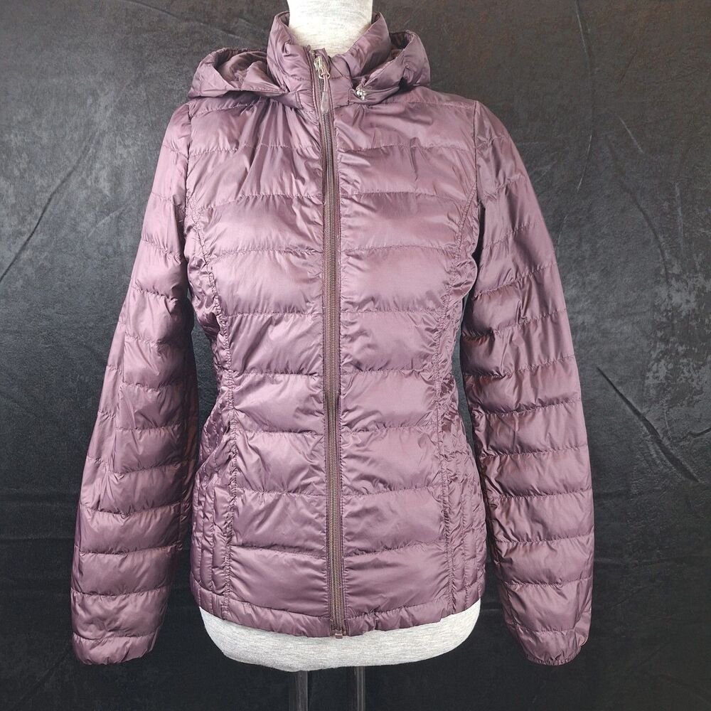 HeatKeep Plum Puffer Jacket 60 Down Removable Hood Pockets Zip Front Small